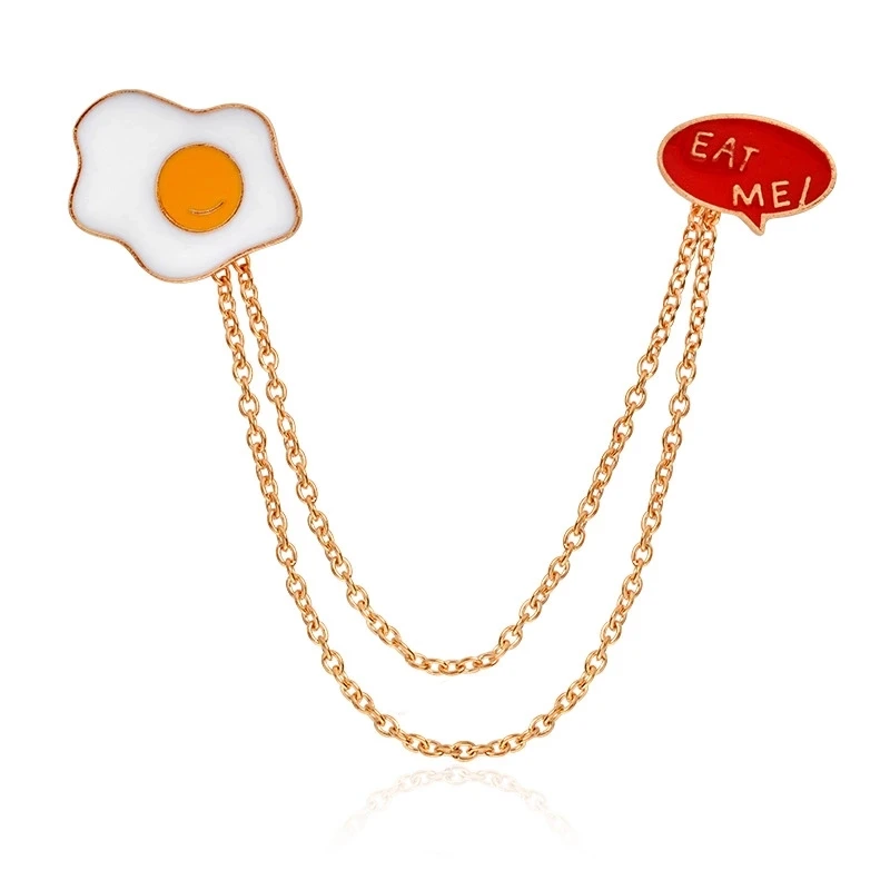 Fashion Cute Egg Cat Moon Rabbit Chain Brooch Badge Pin Collar Brooches Pins _ne