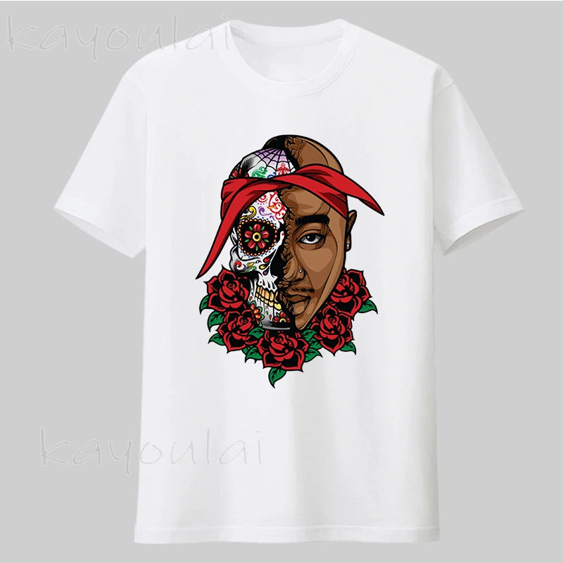 

XQM Personalized Printed Men T-shirt Adult Unisex 2Pac Sugar Skull Print T Shirt Men Fashion Streetwear Mens Hip Hop Clothing