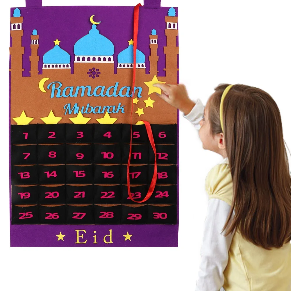 

OurWarm Muslim Balram Party Decor Supplies Eid Mubarak Countdown Felt DIY Ramadan Calendar with Pocket Castle For Kids