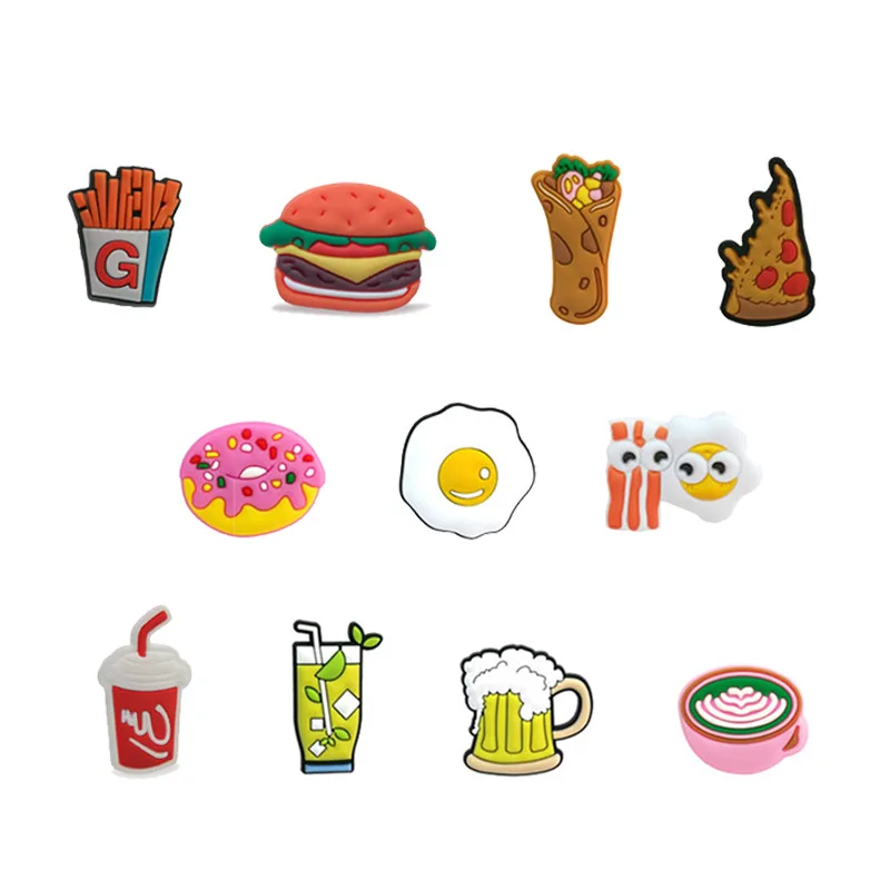 

Cartoon designs hamburger available promotional shoes decoration charms soft PVC shoe charms for clog, As picture
