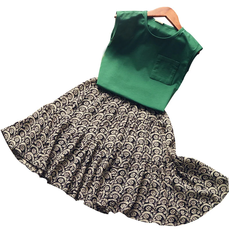 

Summerin Kids Girls Fashion Set Children Pocket Sleeveless Vest Floral Long Skirt Casual Cool Two Pieces Clothing Set, As pic shows, we can according to your request also