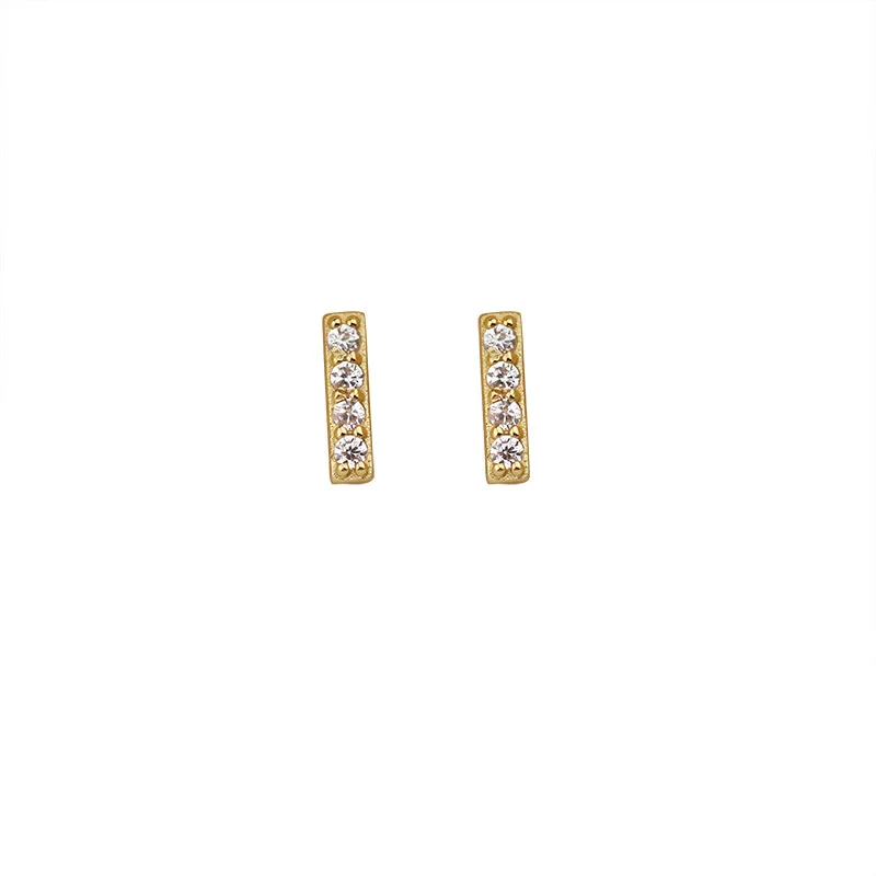 

Dylam Square Gold Zircon Stud Plated Dazzling Geometric Tiny 925 Sterling Silver Baguette Long Earrings