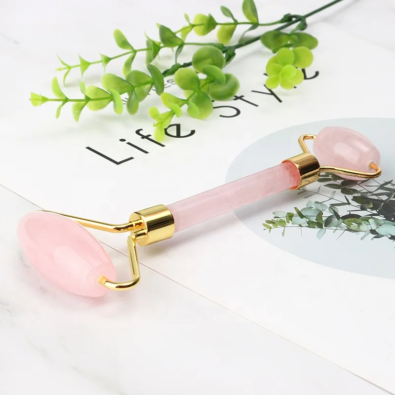 

Best Price Beauty Facial Massage Tool Noiseless Double Ends Rose Quartz Jade Roller With Box, Green/pink/black/purple/white