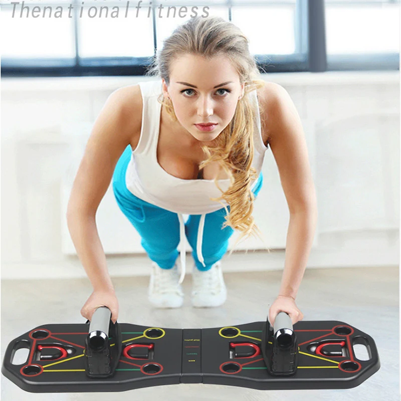 

Folding 9 in 1 push up rack training board power press push up board