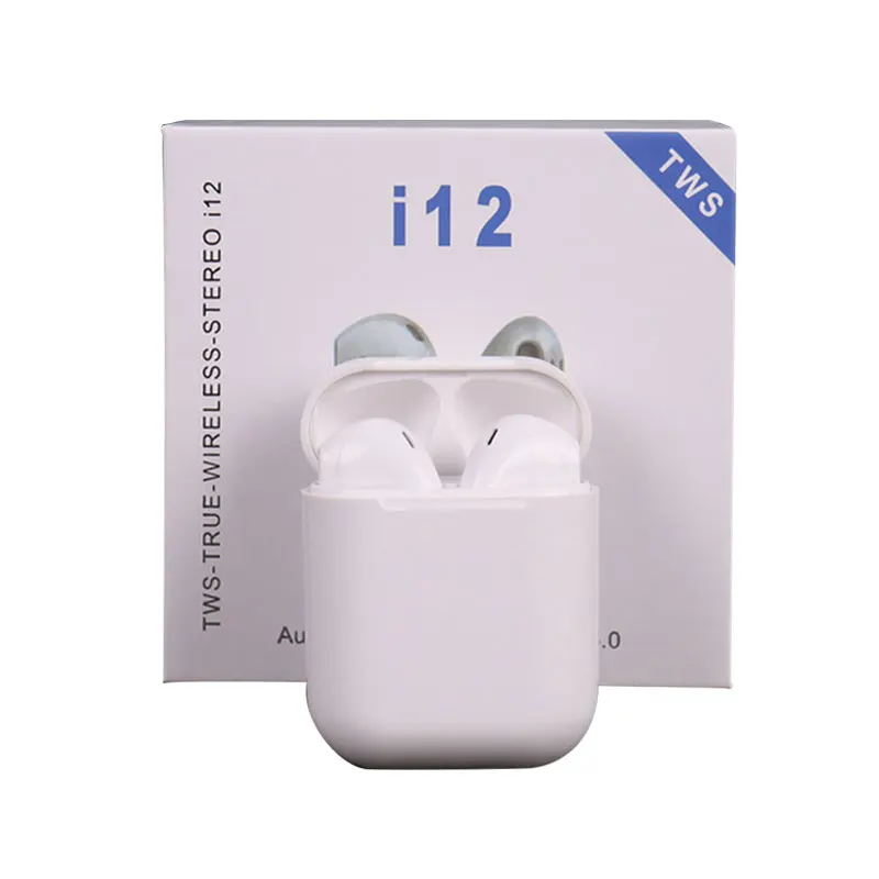 

Best seller wireless earphone i12s tws headphone headset V5.0 touch control earbuds i12 tws, White