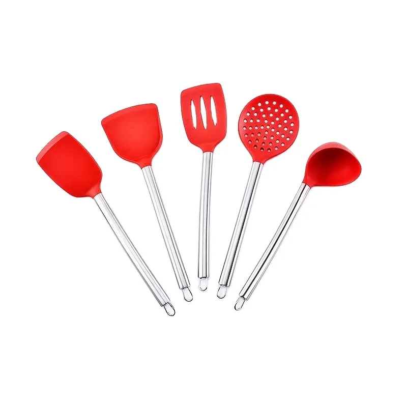 

5 pieces of silicone kitchenware stainless steel tube silicone kitchenware set, Red