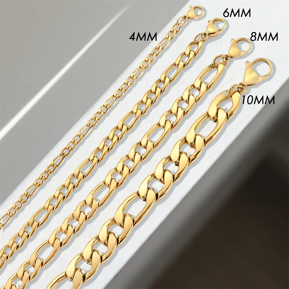 

2022 Top Selling Trendy Fashion Jewelry 14K Gold Plated Figaro Chains Stainless Steel Women Bracelet, 14k gold/rose gold/silver