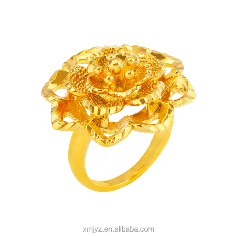 

Live Source Explosion Models Hollow Big Flower Ring Brass Gold-Plated Niche Ring Female Factory Direct Supply