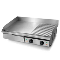 

Hot Plate Grill Stainless Steel Counter top Electric Griddle Electric Grill Half Flat Half Grooved