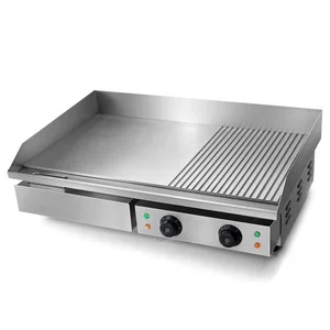 Image of Hot Plate Grill Stainless Steel Counter top Electric Griddle Electric Grill Half Flat Half Grooved