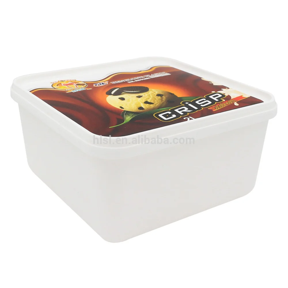 2l Square Wholesale Disposable Plastic Tub Of Ice Cream With Lids White Pp Tub Of Ice Cream