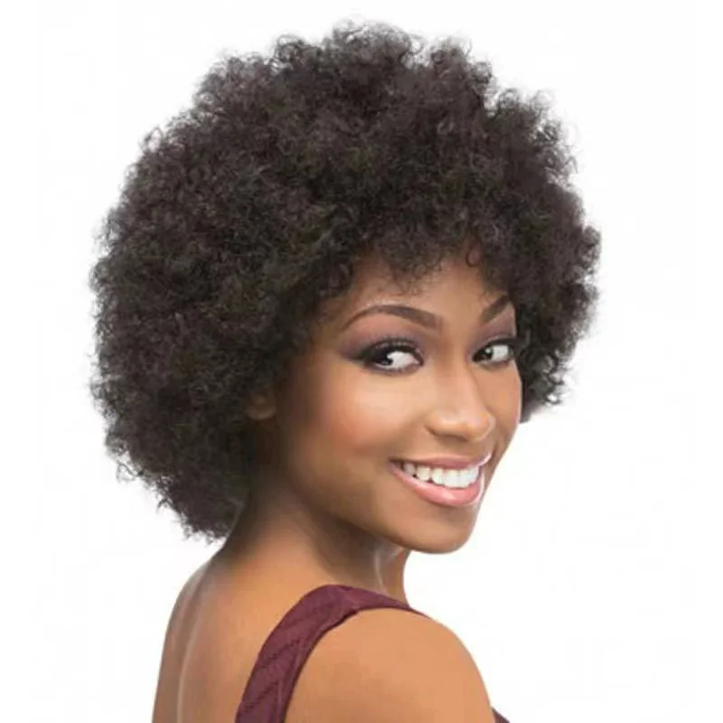 

New European And American Wig Ladies Black Small Curly High Temperature Resistant Silk Hair Covers, Pic showed