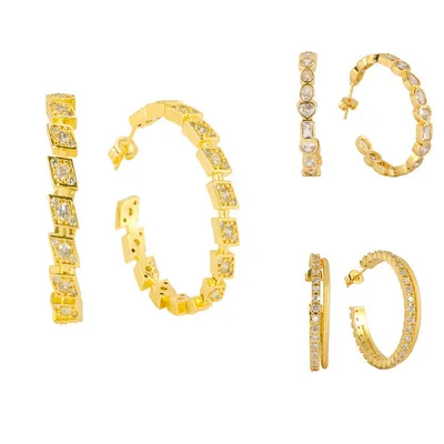 

New Arrival European Cubic Zirconia C Shaped Earring Gold Plated Full Diamond Big Hoop Earrings For Women Gift