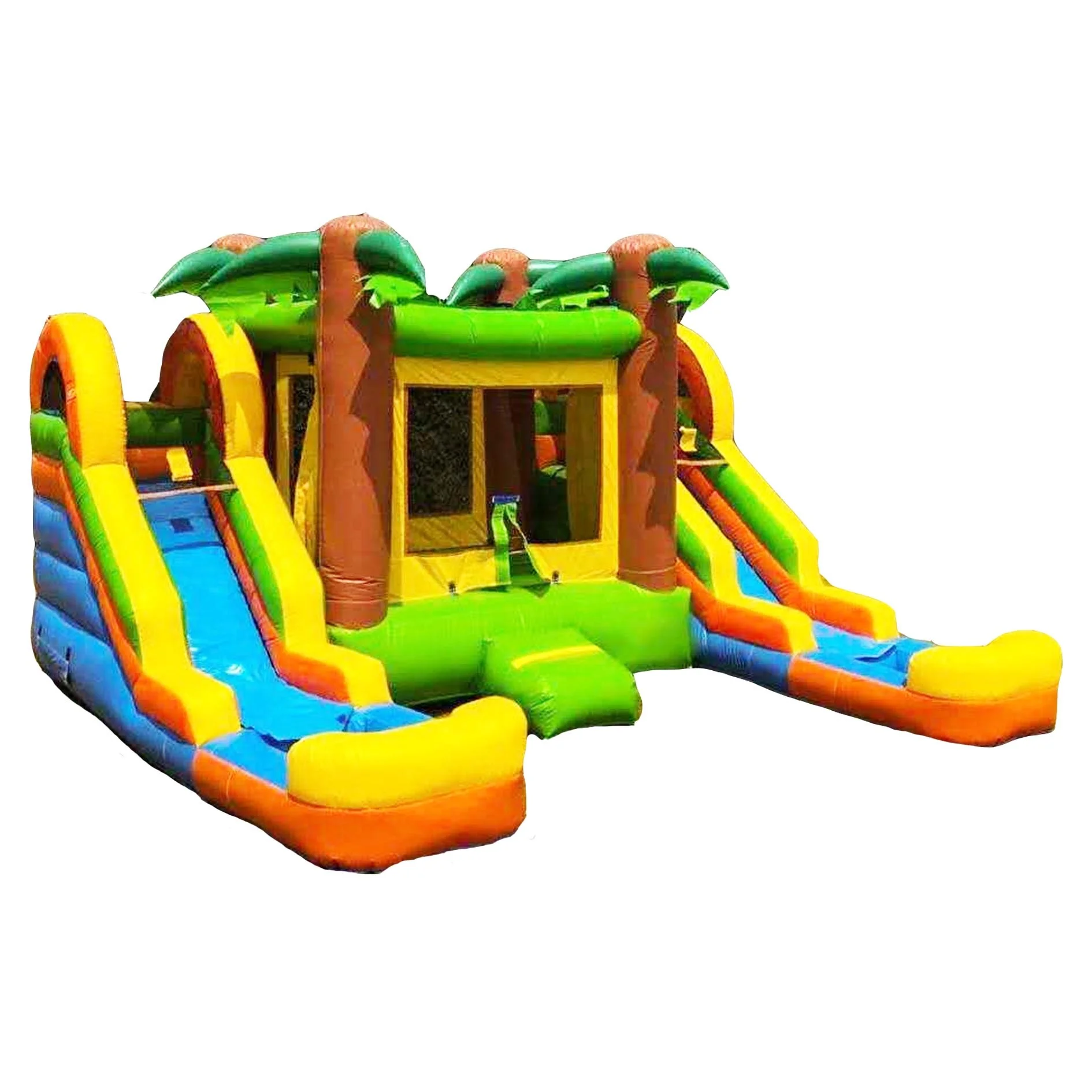 Customized Inflatable Water Slide Combo Dual Lane Tropical Coconut