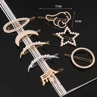 

New Elegant Pearl Geometric Metal Hair Clip for Women Star Crown Barrette Korean Hair Styling Stick Tool Girl Hairpins