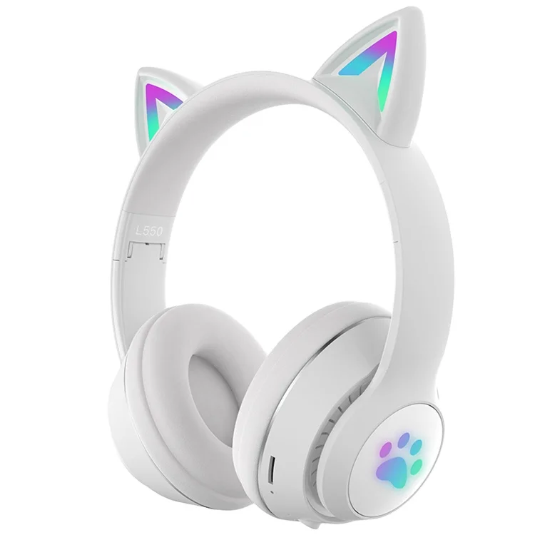

2021 hot sale cute cat ear wireless LED headset BT 5.0 stereo music cat headset game wired children speaker headset