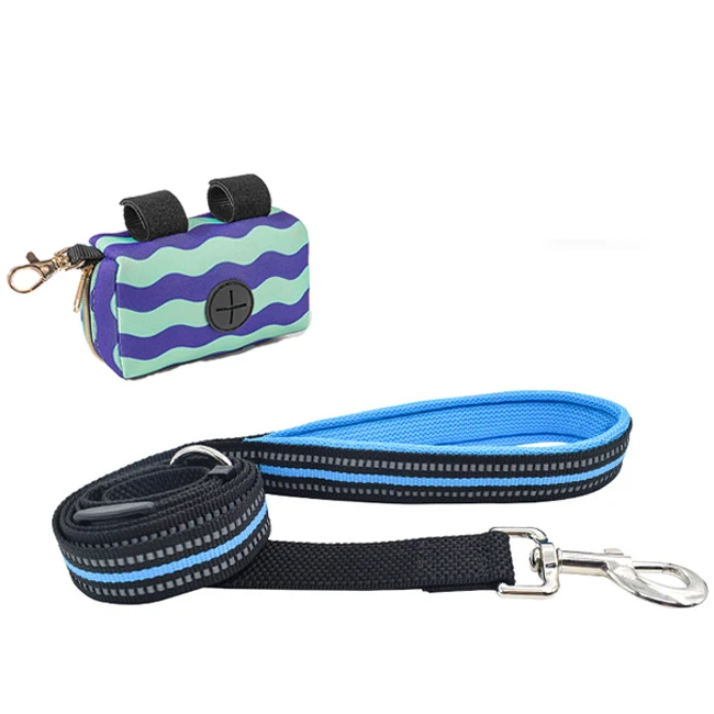 

dog leads custom leash rope reflective retractable nylon training designer dog leash with bags, Blue, green, orange, black