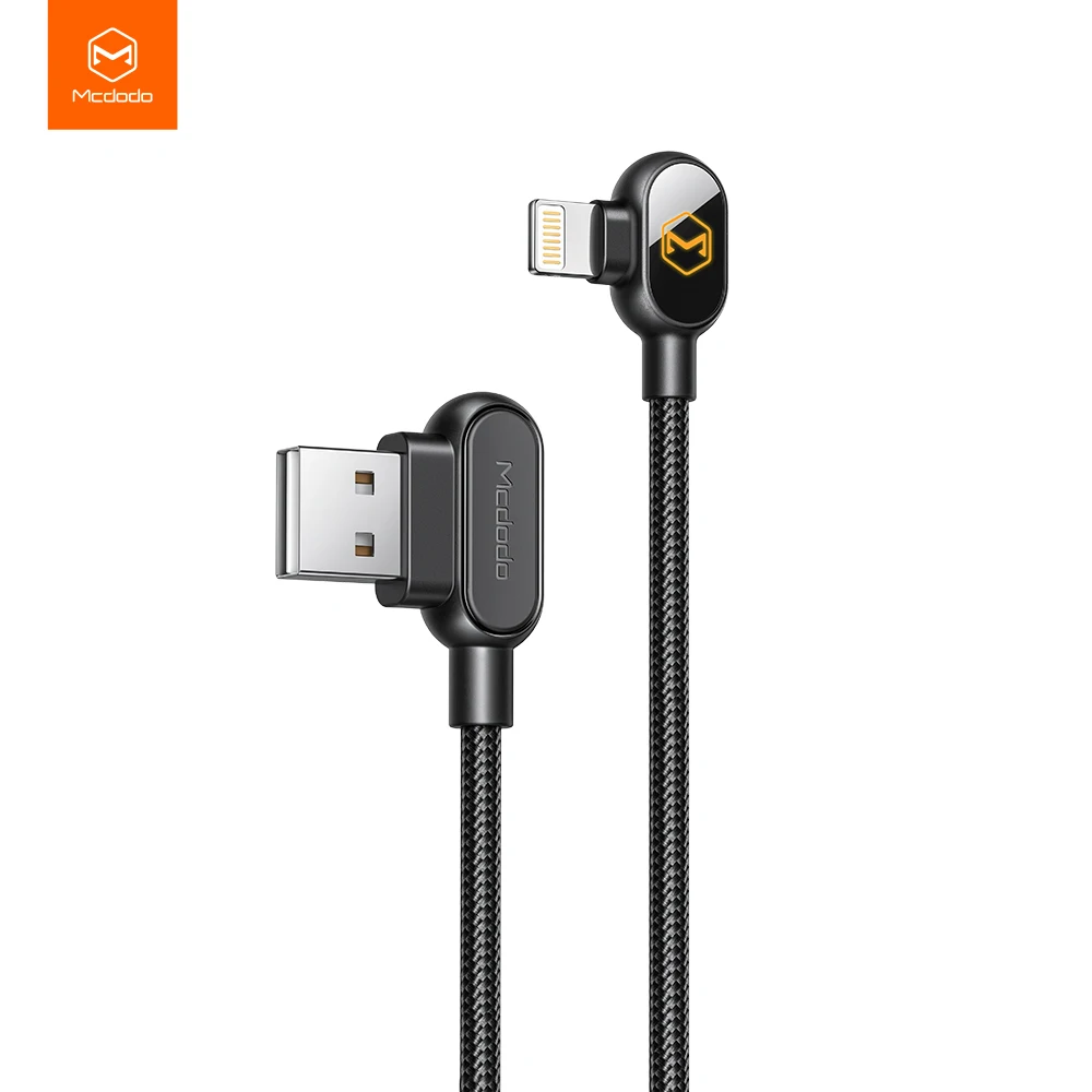 

1.2M Mcdodo 90 Degree Data Cable Nylon Braided Quick Charge Data Cable For Iphone Led Charge Cable