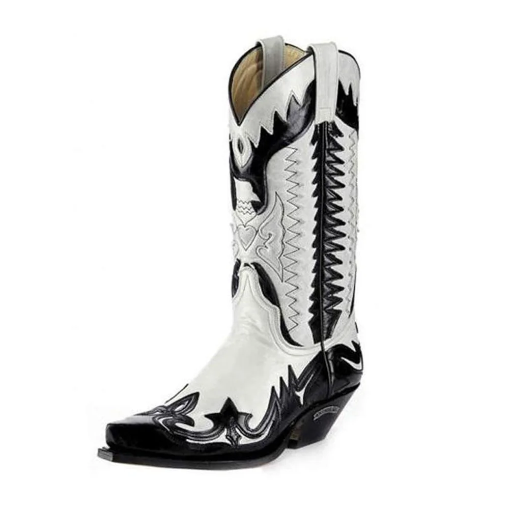 

Men's Color Matching Pointed Mid Tube Knight Boots