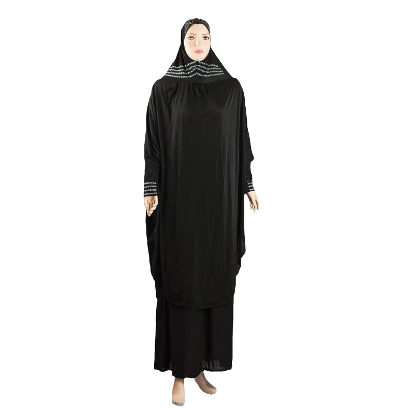 

Wholesale Custom Design 6 solid colors Arab Muslim Dress Turkish Dubai Islamic Clothing Black 2 pcs Muslim Abaya, 6 colors mix