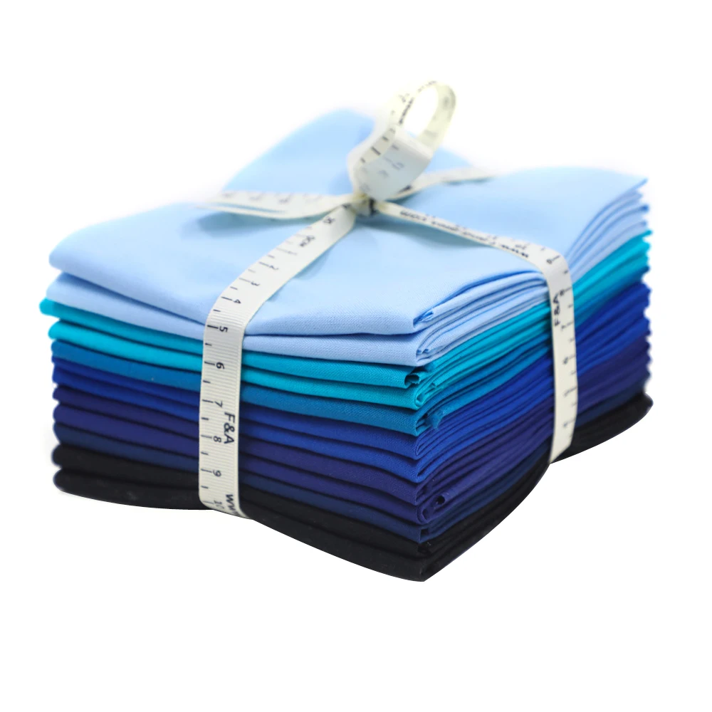 

Hot selling small MQO 18 X 22 inch blue solid color fat quarter bundles 100% cotton patchwork quilting sewing fabric