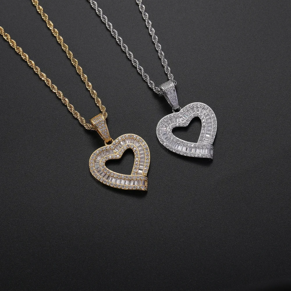

Amazon Best Selling Stainless Steel Cuban Chain Necklace Hip Hop Iced Out Cubic Zircon Heart Pendant Necklace Valentine's Day