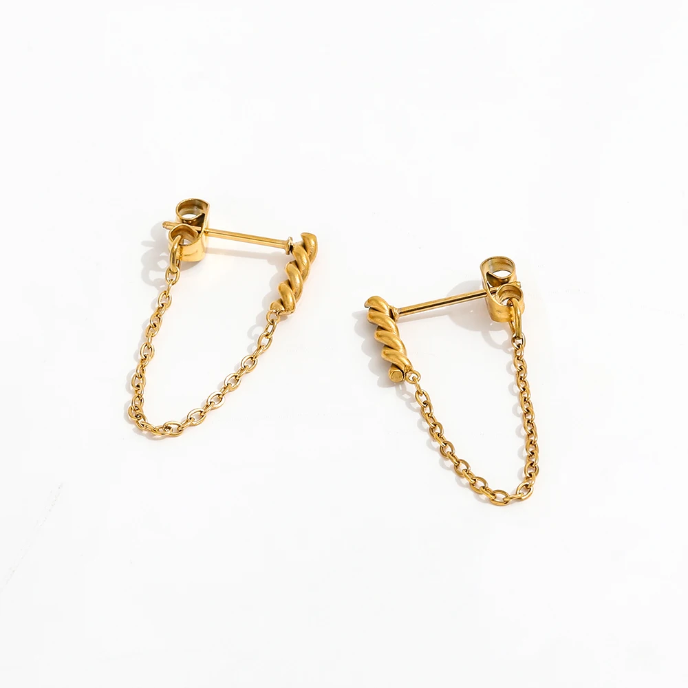 JOOLIM High End 18K Gold Plated Rope Link Chain Tassel Earring Stainless Steel Earrings Gold Jewelry New