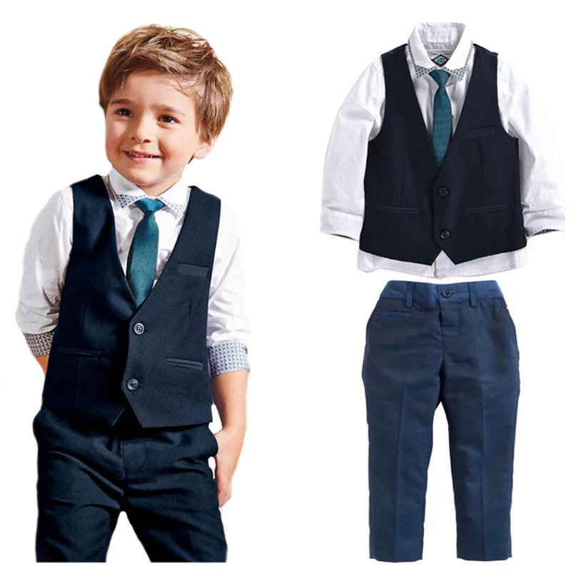 

Long Sleeve Shirt +Vest+pants+Tie Gentleman baby formal wear boy clothing set suit, Picture