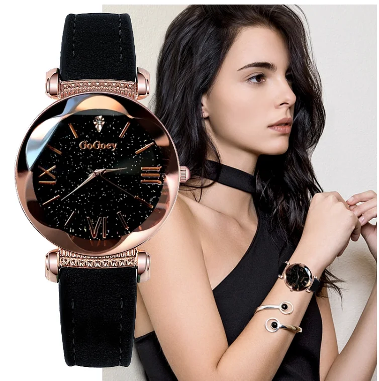 

Gogoey Watches Ladies Leather Starry Sky Watch Woman Fashion Diamond Elegant Women Dress Bracelet Relogio Feminino High Quality, 10 colors