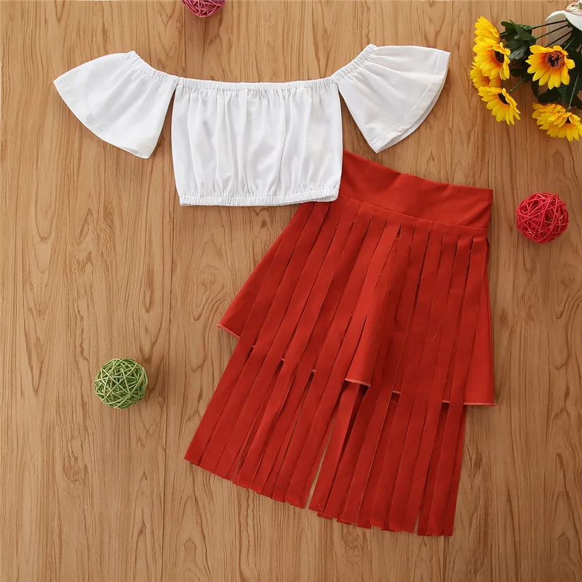 

B54539A Wholesale children clothing little girls fashion tassel skirt sets, Shown