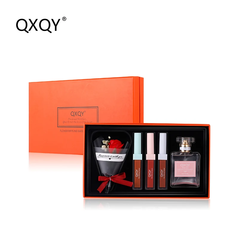 

Qxqy Luxury Gift Box 3Pcs Lip Gloss And Last 24h Perfume And Elegant Bouquet Gifts Set for Valentines Day Mothers Day