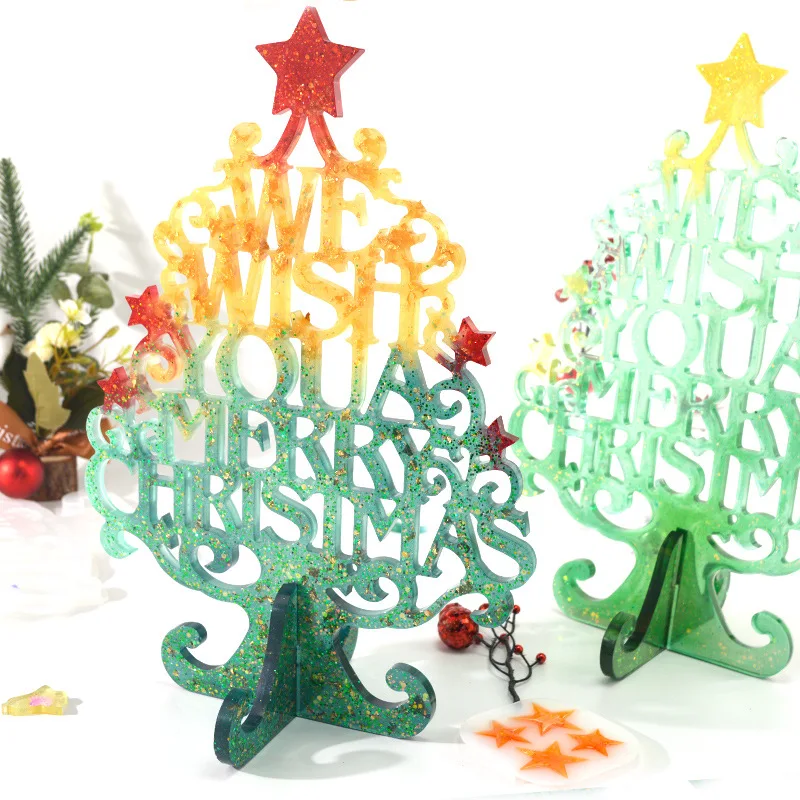 

W061 DIY Creative epoxy resin mold Christmas tree ornament pendent silicone mold, As picture