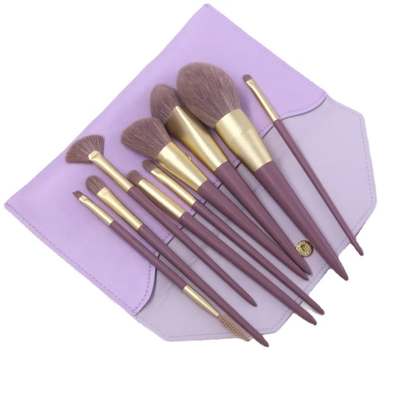 

Professional 9 Pcs Purple Wholesale Makeup Brushes Set Powder Foundation Highlight Eyebrow Eye Shadow Brushes Makeup