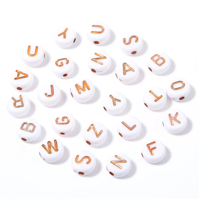 

4*7mm White Rose Gold Alphabet Round Flat Loose Spacer Beads for Jewelry Making Handmade DIY Bracelets Acrylic Letter Beads, Colors