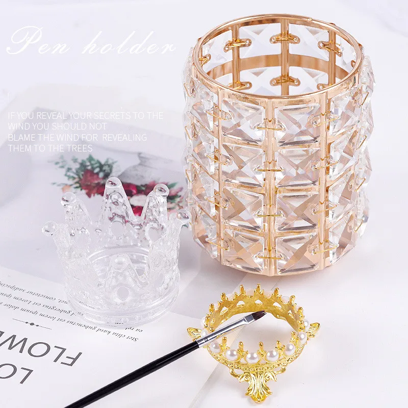 

Crystal Nail Brush Holder Makeup Brush Storage Pencil Holders for Women, Clear+gold