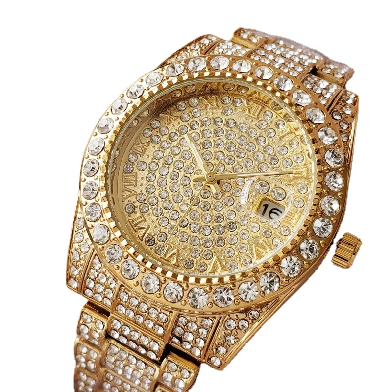 

Fully Rhinestone Hip Hop Watch Men Luxury Bling Iced Out Gold