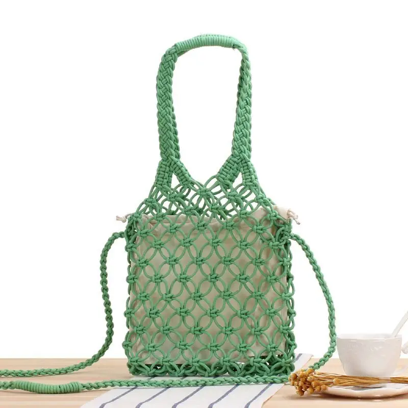 

Online popular sling bag women cotton knitting crochet beach bag, Black