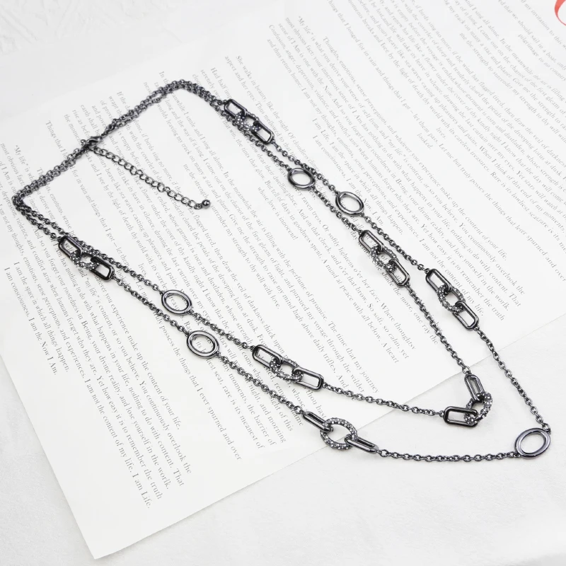 

Multilayer Necklace Zinc Alloy Geometric Sweater Chain Diamond Necklace For Girl&Women