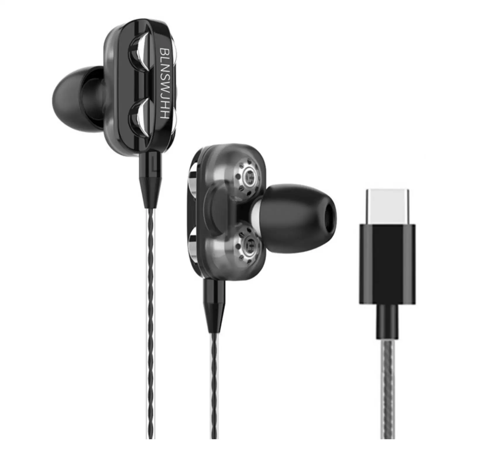 

Dual-speakers Headphones Wire-controlled Tuning Headset In-ear Type-c earphones