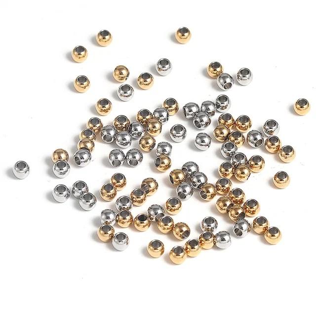 

20pc/Lot Stainless Steel Gold Silver Color Spacer Beads with Big Hole 2mm Loose Beads for DIY Bracelets Jewelry Making