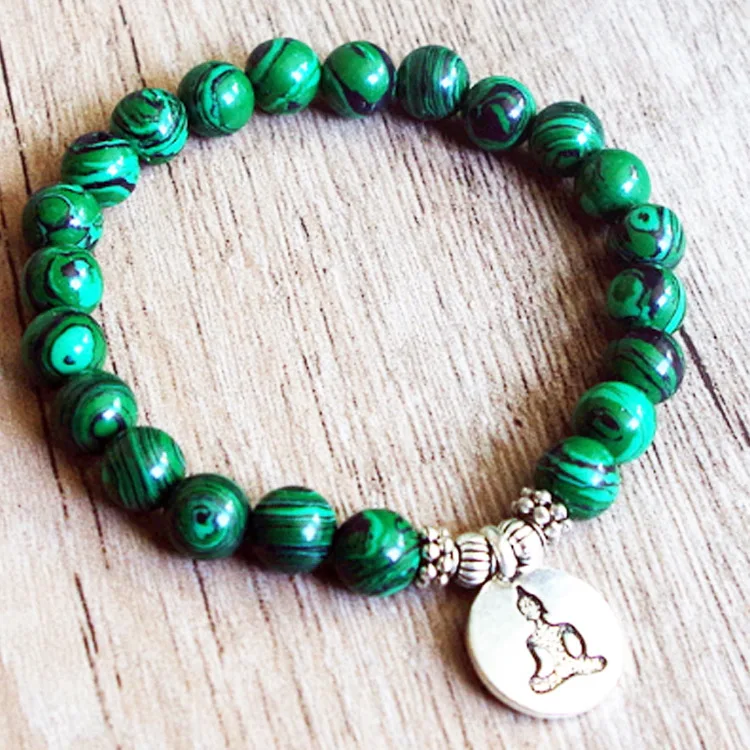 

2020 Wholesale Couple Stone Beaded Bracelet Chain w Buddha Pendant Malachite Bracelet Bangle, Colorful