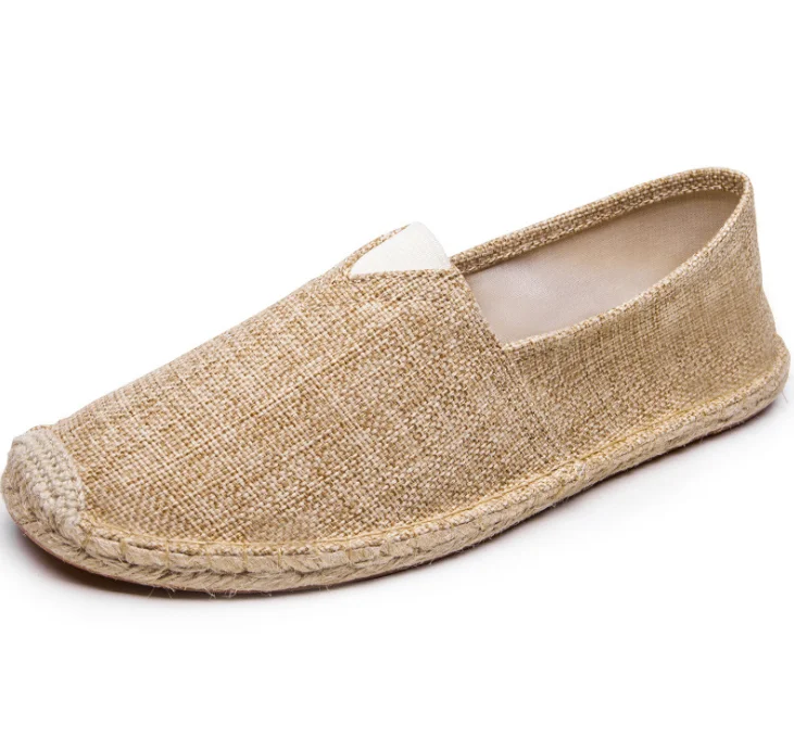 china factory wholesale cheap linen jute espadrilles shoes, slip on flat loafers fashion casual sneakers canvas women men shoes