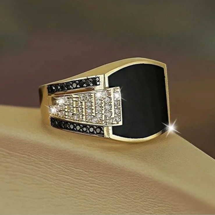 

Hot sale 2022 male luxury men black gold rings men
