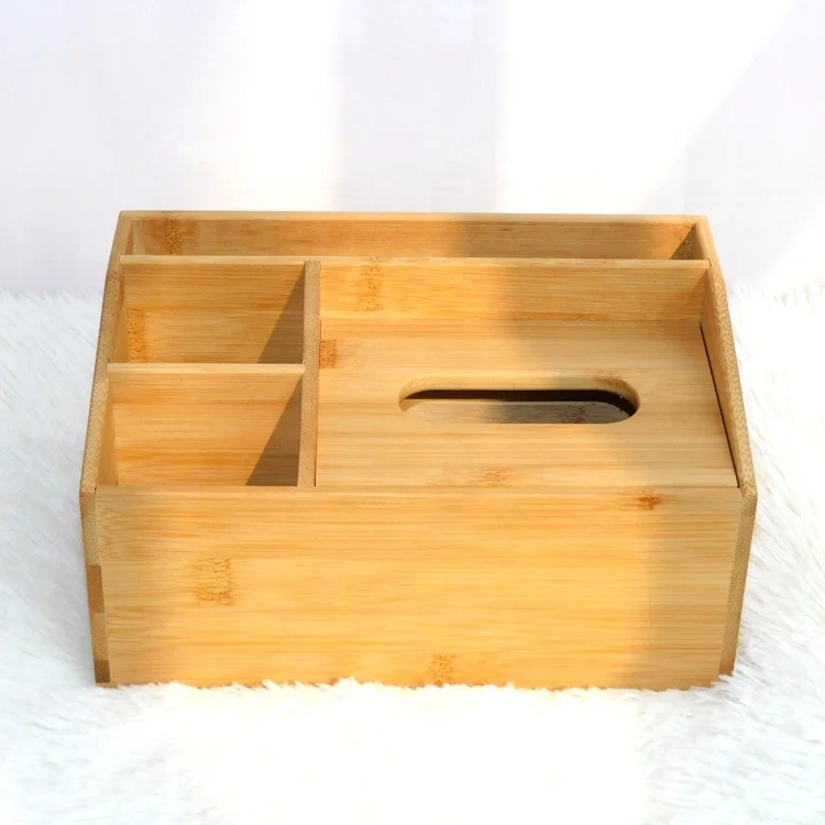 

Totally Bamboo Wood Tissue Box Cover Multifunctional Office Desk Organizer Storage Caddy