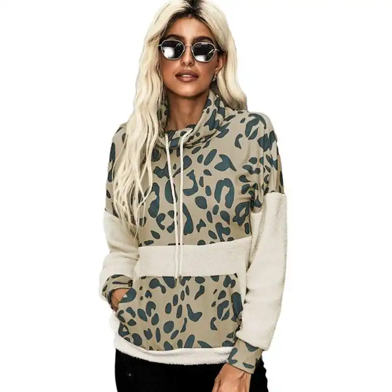 

Bulk Drawstring Leopard Print Colorblock Casual Ladies Sweatshirts Women