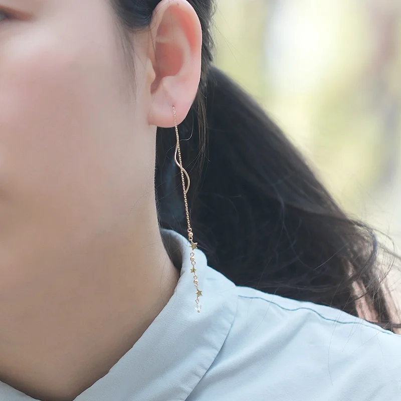 
Moonstone Beads Real 9K Fine Jewelry Long Gold Chain Earring Online Order Fast Shipping 