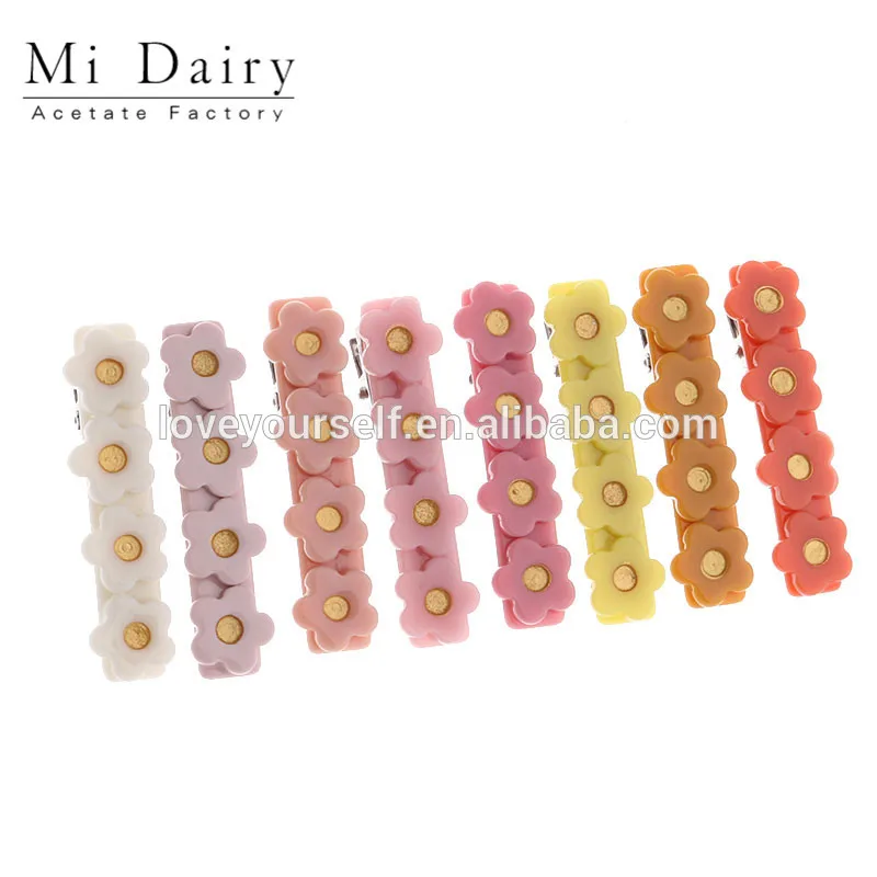 
New Design hot sale korean design OEM ODM custom color flower bar candy color acrylic solid hair side grips clips for baby kids  (62383764447)