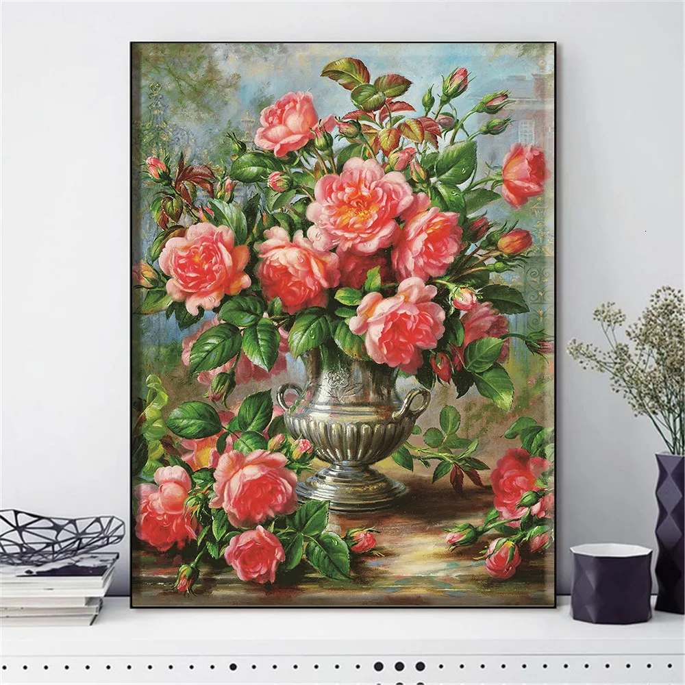 

HUACAN Flowers Cross Stitch Kit Embroidery Cotton Thread Mosaic Peony Painting Dropshipping DIY Needlework 14CT Decoration 1pcs