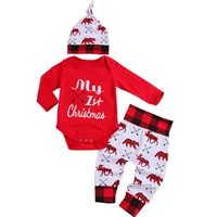 

Newborn baby clothing first christmas outfit reindeer tree romper+pants+hat 3pcs toddler clothing sets