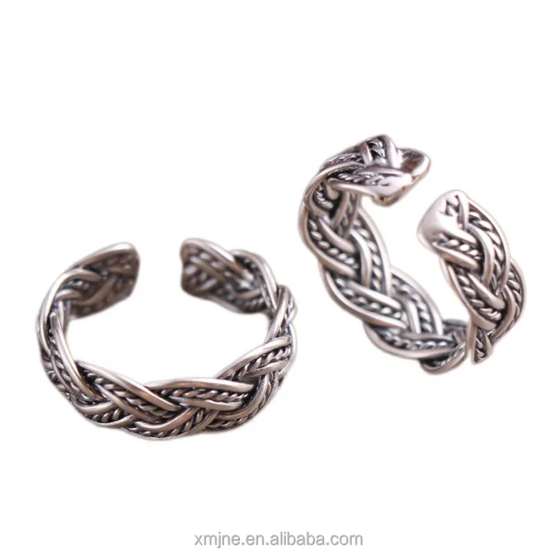 

Certified Retro Thai Silver Ring S925 Hand-Woven Twisted Wide Face Ring For Men And Women Personalized Fashion Ins Style